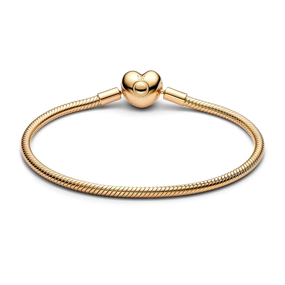 PANDORA Moments Schlangen-Gliederarmband mit Herz-Verschluss aus Sterling Silber mit vergoldeter Metalllegierung, Kompatibel Moments, Größe:18, 563050C00-18
