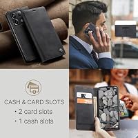 owlhold hülle Xiaomi Redmi Note 13 Pro 5G Handyhülle Poco X6 5G [Nicht für 4G] Premium Lederhülle Weiches Vintage-Nubukleder Faltbare Schutzhülle Kartenfach Klapphülle Redmi Note 13 Pro 5G - Schwarz – Ansicht 5