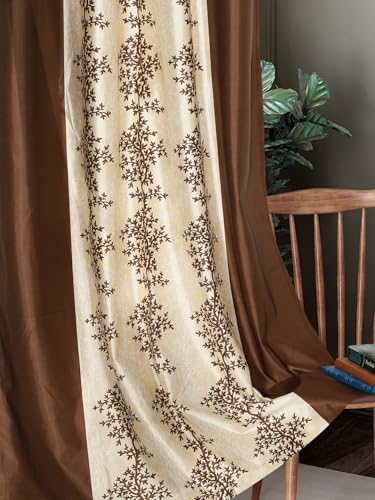 Image of Home Sizzler 2 Pieces Bloom Line Grommet Eyelet Polyester Window Curtains - 5 Feet, Coffee Brown