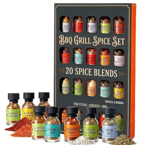 Image of BBQ Grill Spice Set 20 Pack Glass Bottles Gourmet Seasoning Variety Rubs for Steak Chicken and Grilling BBQ Gift for Men Dad Husband Grill Master Kit for Birth Day Birthday Cooking and Outdoor