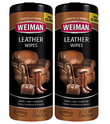 Weiman Leather Wipes - 2 Pack - Clean Condition UV Protection Help Prevent Cracking or Fading of Leather Couches, Car Seats, Shoes, Purses