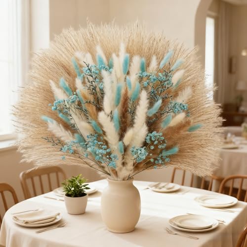 Ramo de flores secas Bunny Tails pampas color azul miniatura 3