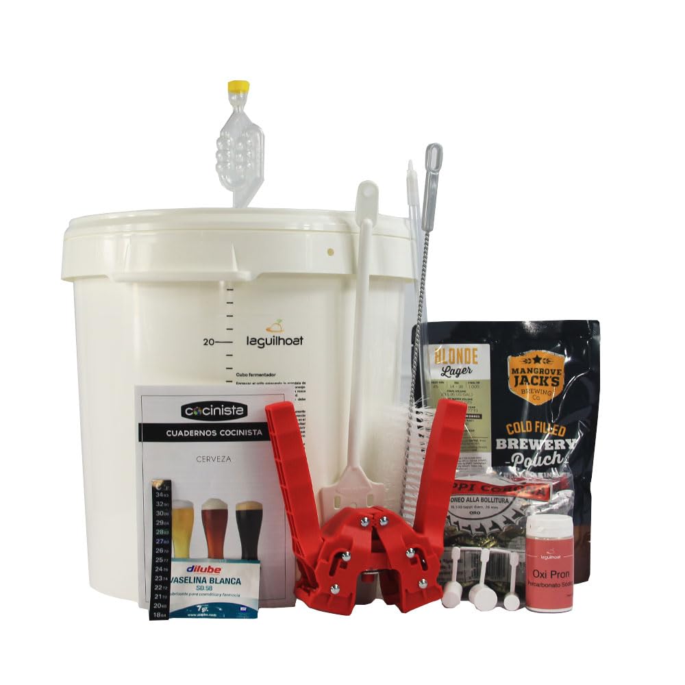 Cocinista Kit Cerveza Artesanal Casera 30 L con Malta y Levadura Incluidas Fermentador con Grifo Antisedimento, Airlock, Chapador y 100 Chapas Guía en Español para Fermentar y Embotellar