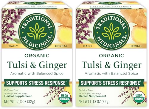 Image of Traditional Medicinals Organic Tulsi & Ginger Herbal Tea, (Pack of 2) - 16 Tea Bags