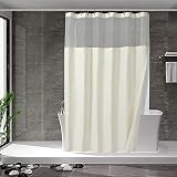 N&Y HOME Juego de cortina de ducha de punto gofre con forro de tela a presión y ganchos, cortina de ducha estilo hotel color crema para baño, repelente al agua y lavable, ventana superior de malla, 71