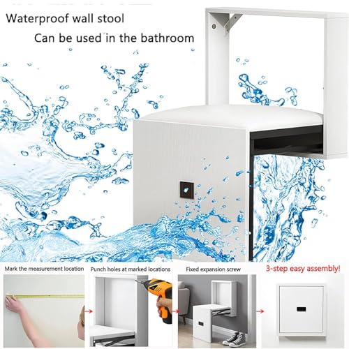 Taburete cambiador de zapatos plegable de pared e invisible para baño y entrada 7