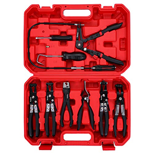 Hose Clamp Plier Set, Toolwiz 9-PCS Clamp Removal Mechanic Tool Set, Wire Long Reach Hose Pliers for Automotive Coolant Radiator Heater & Water Hose with Band Flat Large Clamps with Storage Case