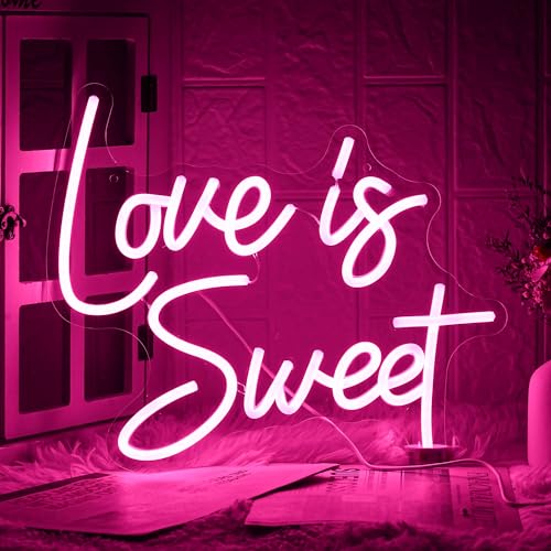 LMSIGNLY "Love is Sweet" Neon Sign Pink LED Neon Light Sign for Dessert Table Dimmable Neon Light for Wedding Decor Bridal Shower Engagement Bachelorette Party Decorations Valentine's Day Gift