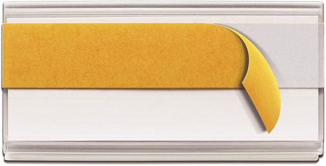 Self-Adhesive Ticket Label Holders, 38mm High X 70mm Long, PVC Epos Strips, Pack of 100 with White Card Inserts. Ideal for Organizing Shelving, Racking, Bookshelf and Drawers