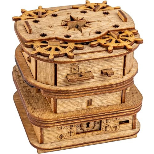 Cluebox, Un juego de escape en una caja, el cofre de Davy Jones, rompecabezas 3D de madera cada de regalo, caja de trucos