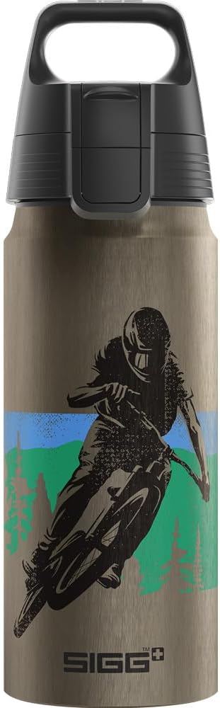 Sigg - Aluminium Water Bottle for Children - WMB One Bike - Suitable for Carbonated Drinks - Leak-Proof - Feather-Light - BPA-Free - Climate Neutral Certified - Sports & School - Grey - 0.6 L