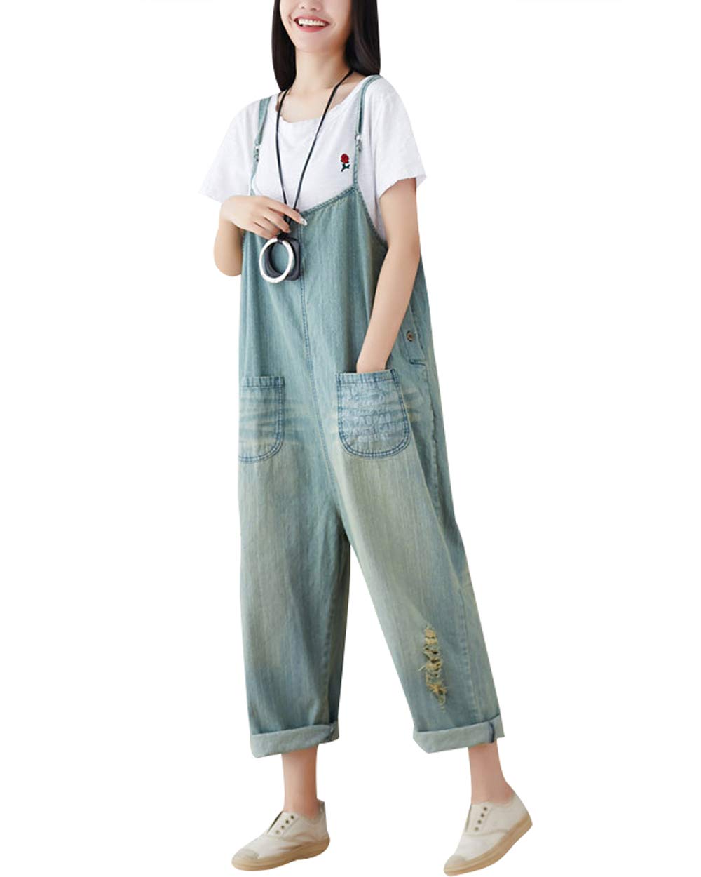 Donna Stampato Tutine Casual Tuta Denim Salopette