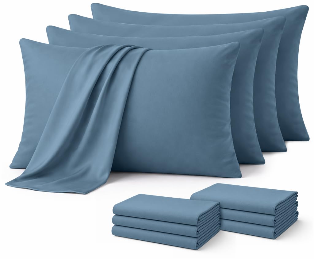 Aspire Homeware Washed Blue Pillow Cases 10 Pack – 100% Brushed Microfiber Pillowcases Super Soft Envelope Closure Pillow Cover (50x75cm)
