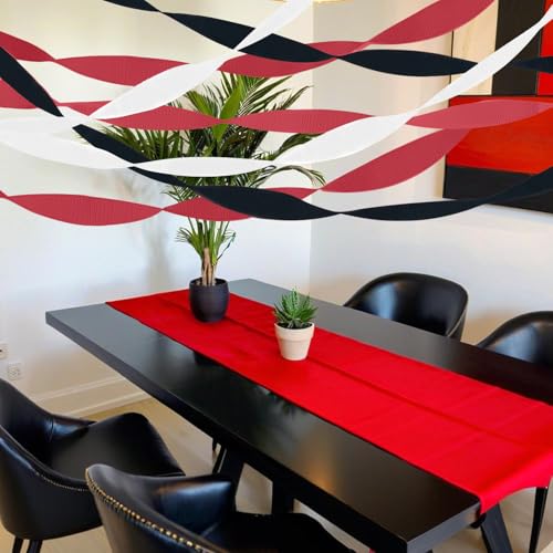 Image of Crepe Paper Streamers 6 Rolls 492ft, Red Black and White Crepe Paper Decorations for Graduations Birthday DIY Gift Wrapping Holiday Party Decor, 1.77 Inch x 82 Ft /Roll