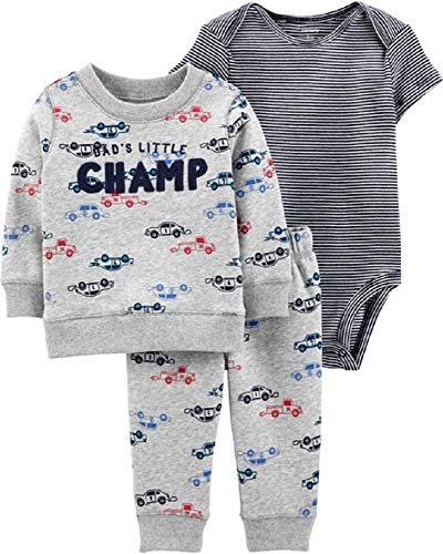 Ensemble cardigan 3 pièces Carter's en polaire gris motif voiture de course pour bébé 24 mois