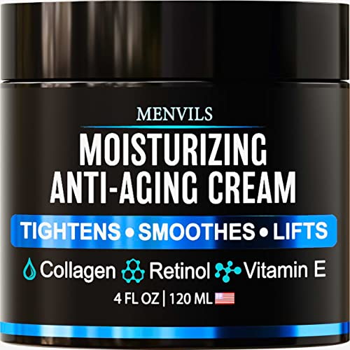 Men's Face Moisturizer Cream - Anti Aging Cream for Men with Collagen, Retinol, Vitamins E, Jojoba Oil - Mens Face Lotion - Mens Skin Care - Facial Eye Wrinkle Cream - Day & Night - Made in USA, 4 oz