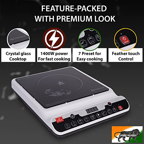 Image of Pringle 1400Watt Induction Cooktop with Push Button for Home and Kitchen /BIS CERTIFIED - Model: IC11 - Color: White