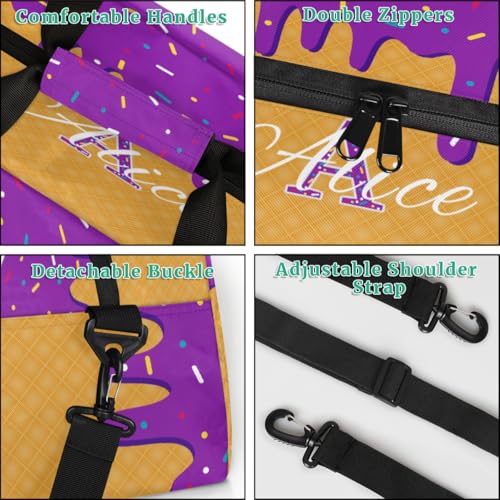 Personalized Kids Sports Duffel Bag with Name Custom Gym Dance Bag for Boys Girls Waterproof Weekender Overnight Bag for Travel Cheerleading Gymnastics Purple Fluid Waffle4