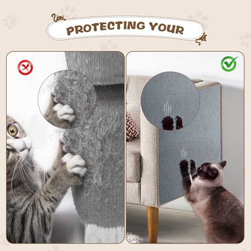 Tapis griffoir pour chat canapé : protection anti-rayures gris clair découpable de 4m - 6