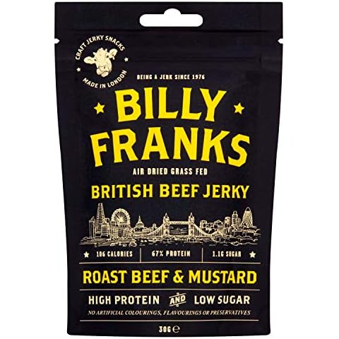 Billy Franks Gluten Free Beef Jerky - High Protein - Healthy Keto Snack - Biltong - Roast Beef & Mustard - 10 Packs x 30g Cover