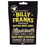 Billy Franks Gluten Free Beef Jerky - High Protein - Healthy Keto Snack - Biltong - Roast Beef & Mustard - 10 Packs x 30g
