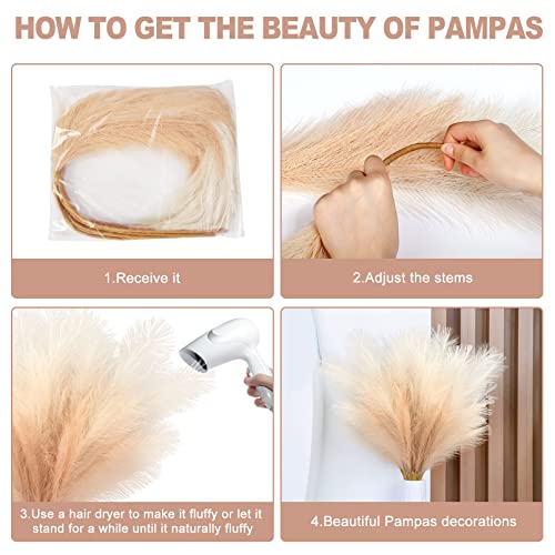 8 Pcs Faux Pampas Grass Decor 38"/97Cm Tall Artificial Large Pompas Grass Fluffy Bulrush Floral Fake Plants Floor Vase Filler For Home Wedding Party Boho Decorations, Beige Mixed #TOP6