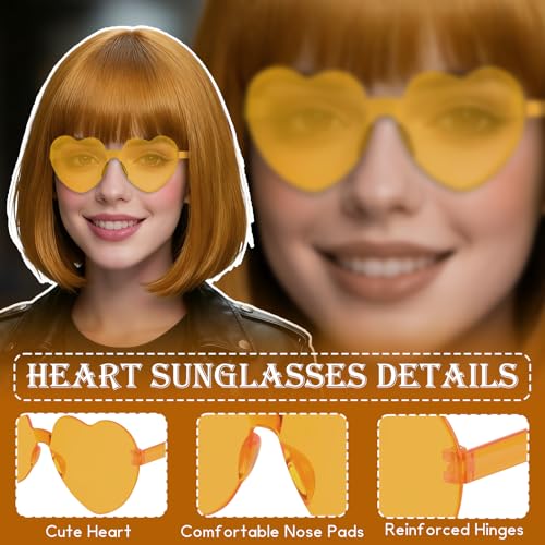 Image of PLULON Orange Brown Short Bob Wig with Bangs for Women, Colorful Neon Short Bob Synthetic Hair Wigs with Hair Cap Heart Sunglasses for Men Daily Bachelorette Halloween Costume Party Supplies