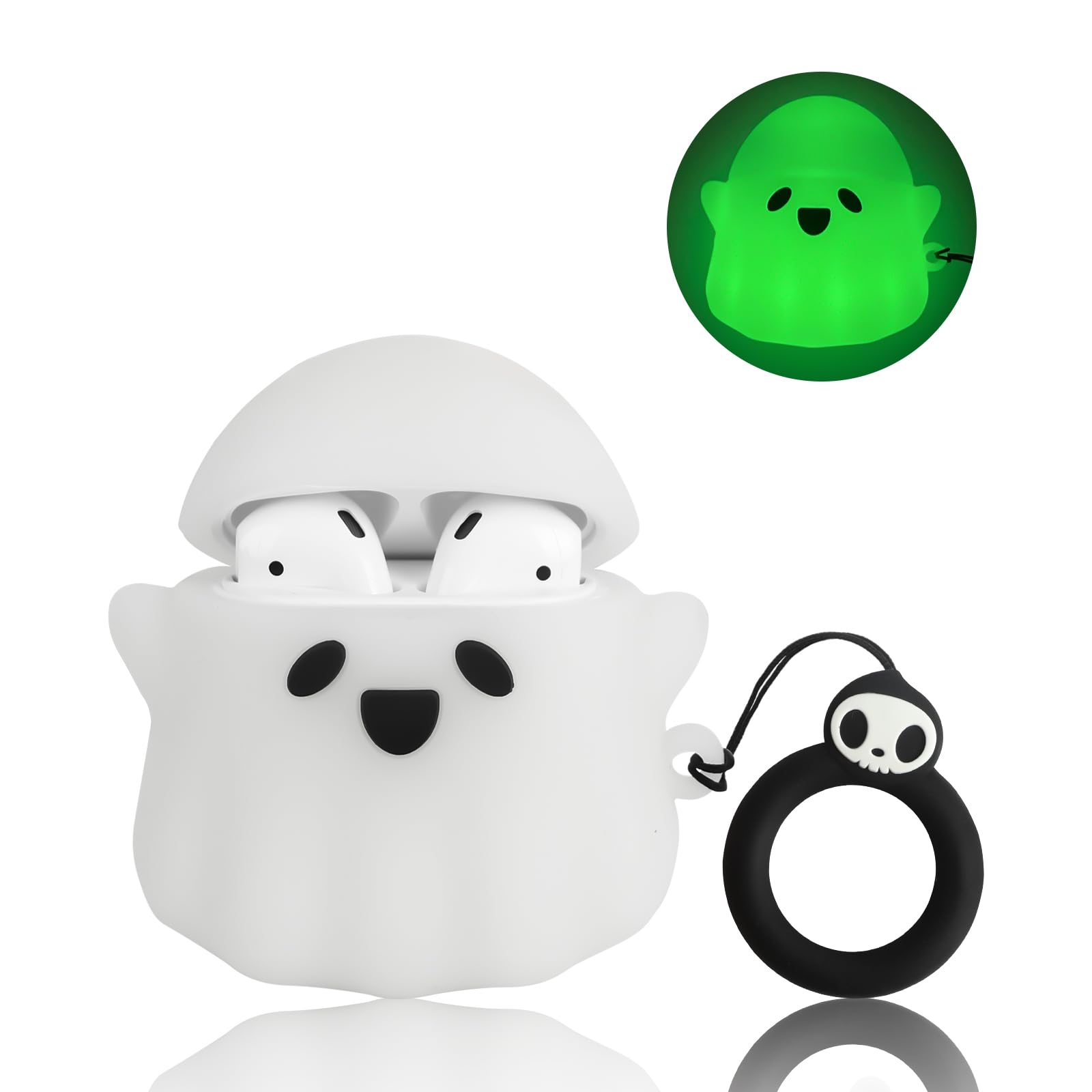 Siopwk Compatible with AirPods Case Cover, [Glow in The Dark] Cute Ghost Case for Airpods 2nd & 1st, Soft Silicone Anime Funny Case for Apple AirPods 2/1 for Women Men Kids Girls Boys