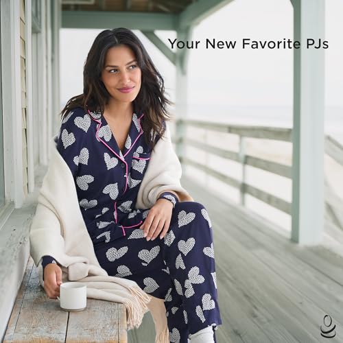Image of Cuddl Duds Long Sleeve Button Up Matching Pajamas 2 Piece PJs Set for Women