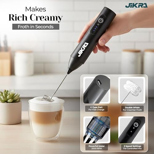 Image of Electric Coffee Frother, USB Rechargeable Milk Frother Machine for Home | Dual Spring Stainless Steel Whisk | for Coffee, Latte, Cappuccino, Hot Chocolate