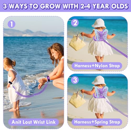 Lehoo Castle Toddler Leash for 1-5 Years, Baby Safety Harness for Girls with Anti-Lost Key Lock & Adjustable Strap, 3-in-1 Wrist Leash and Kids Backpack Harness for Walking Travel (Purple Butterfly) - Thumbnail 6