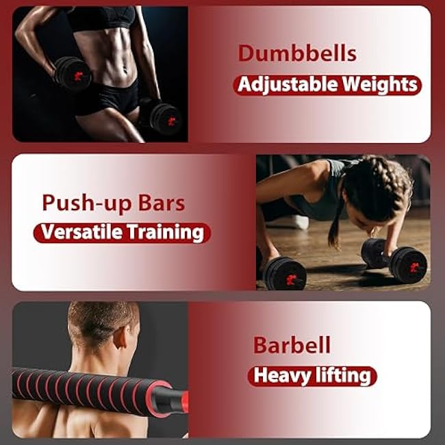 Adjustable Dumbbell Set,44lbs Free Weight Dumbbells,3 in 1 Dumbbells Set Used as Barbell,Dumbbell,Push up Stand,Home and Gym Exercise Equipment Suitable for Both Men and Women