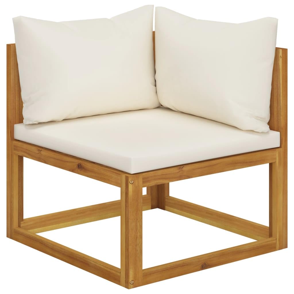 vidaXL Set Divani da Giardino 5 pz con Cuscini Modulare Elegante Tavolino Poggiapeidi Sofa Esterni Bianco Crema e Naturale Massello di Acacia