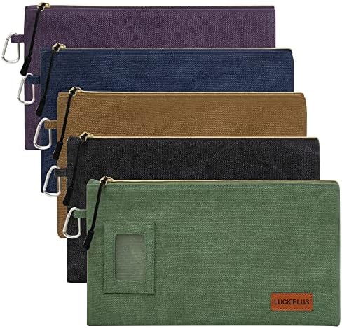 LUCKIPLUS 5 Pack Canvas Tool Pouches Small Tool Bags with Zipper & Carabiner Clip Heavy Duty Zippered Pouch Organizer Multipurpose Mini Utility Tool Pouch Setwear Tool Organization