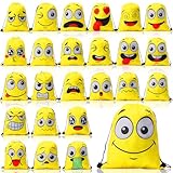 Cosblank 24 Pcs Emoticon Drawstring Backpack for Kids Teens Bags Emotion Party Supplies Shoulder Gym Stuff Swimming Drawstring Bag Nylon Backpack for Boys Girls Candy Favors Party Gift