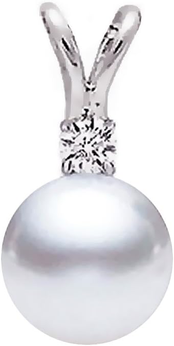 14k White Gold AAAA Quality Japanese Akoya Cultured Pearl Diamond Pendant - PremiumPearl