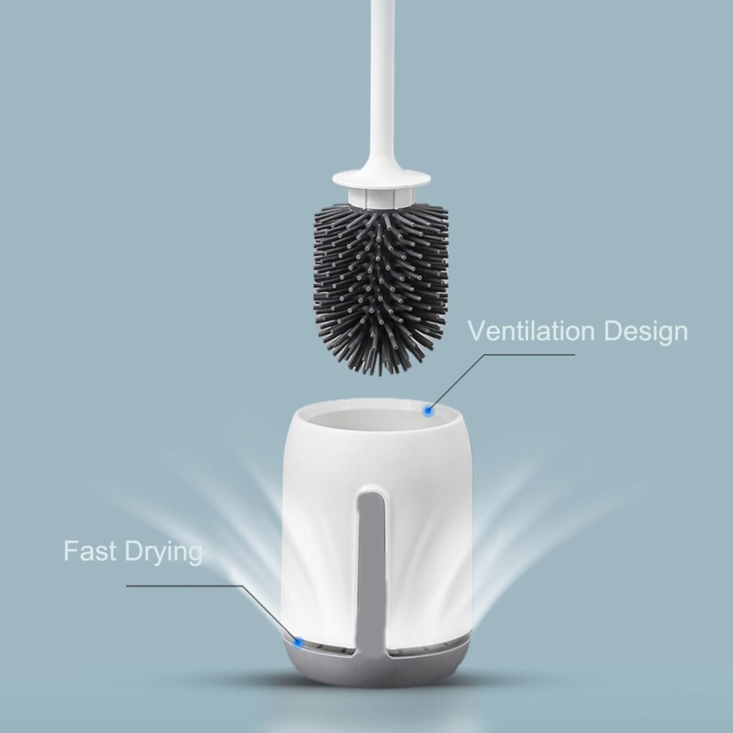 FYCAN Bathroom wall Mounted Plastic Toilet Brush with Holder Set Cleaning Brush with Stainless Steel Handle Decorative wall Mount 360 Degrees Toilet Cleaning Brush Nonslip Long Handle Toilet Brush 1
