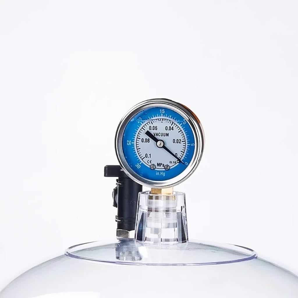 150mm Transparent Vacuum Drying Jar — Laboratory Plastic Storage Jar (with Ball Valve and Pressure Gauge)(150mm)