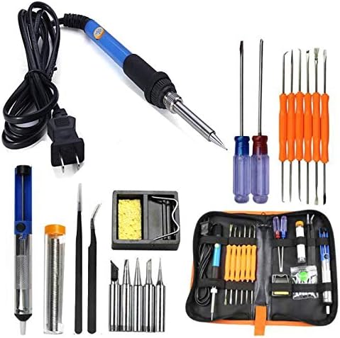 Soldering Occus 60W Adjustable Temperature Electric Soldering Iron Welding Solder Irons Bag Kit Solder Wire Desoldering Pump - (CN, Color: 110V US Plug)
