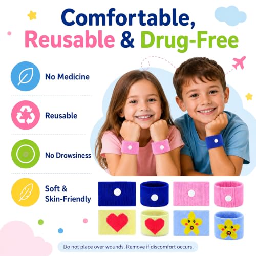 Image of Tondiamo 4 Pairs Motion Sickness Bracelets for Kids Adults, Nausea Bands Travel Wristbands for Car, Plane, Cruise, Morning Sickness(Heart & Star)