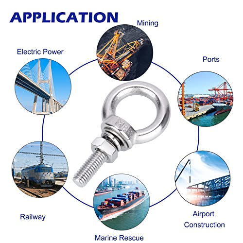 Hannger Eye Bolt With Nuts - M8 10Pcs Machinery Shoulder Lifting Ring Stainless Steel 304 Heavy-Duty Eyebolts Screws In Eye Hooks With Lock Nuts & Lock Washers, Flat Washers Set - Thread Length 30Mm #TOP5