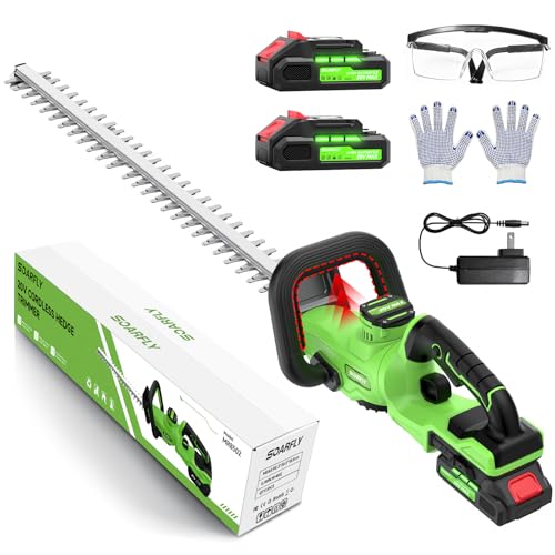 22 Hedge Trimmer Cordless with Battery 22.0Ah SOARFLY 3000RPM 180 Rotatable Handle Electric Hedge Trimmer Dual Safety Lock 20V Powerful Bush Trimmers Tree Trimmer for Garden Lawn Yard Pruning