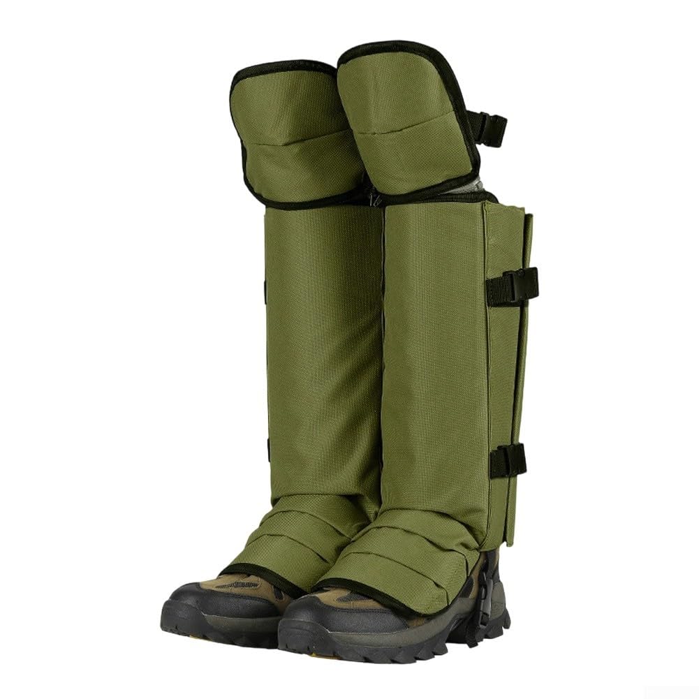 Guêtres de protection d'extérieur en tissu Oxford 500D pour la randonnée et la chasse avec sangles réglables pour bloquer la neige, le sable et les débris, noir, taille L (vert)