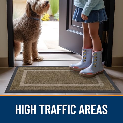 OLANLY Front Door Mat Indoor Outdoor Entrance, Waterproof All-Season, All-Weather Doormat, Sturdy Natural Rubber, Fade Resistant, Low Profile, Easy Clean Patio Porch Entryway Mat, 59x20, Brown