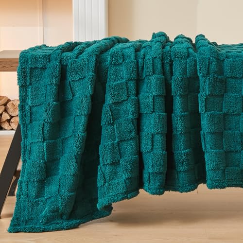 Image of NEWCOSPLAY Super Soft Throw Blanket Dark Teal Premium Silky Flannel Fleece 3D Checkered Lightweight Bed Blanket All Season Use (Dark Teal Checkered, Throw(40"x50"))