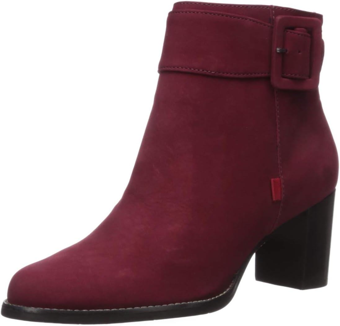 Marc Joseph New York Women's Genuine Leather Luxury Ankle Boot with Buckle Detail, Rouge Nubuck, 10.5 M US