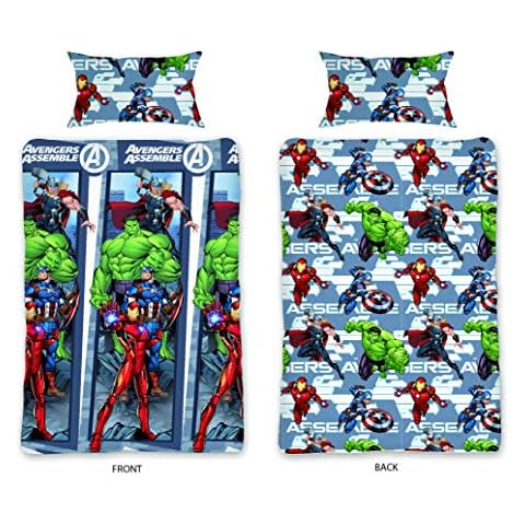 Marvel Comics Avengers Single Duvet Cover - Captain America, Hulk, Thor & Iron Man Reversible Bedding Set (Grey) Cover