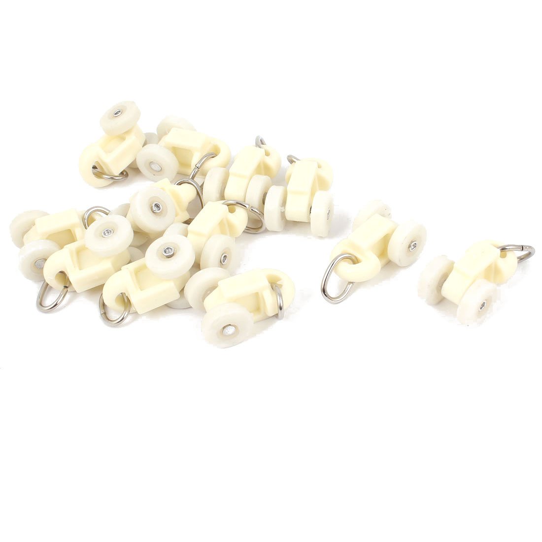 uxcell Plastic Curtain Track Rail Rollers 14mm Dia Wheel 12 Pcs White Beige