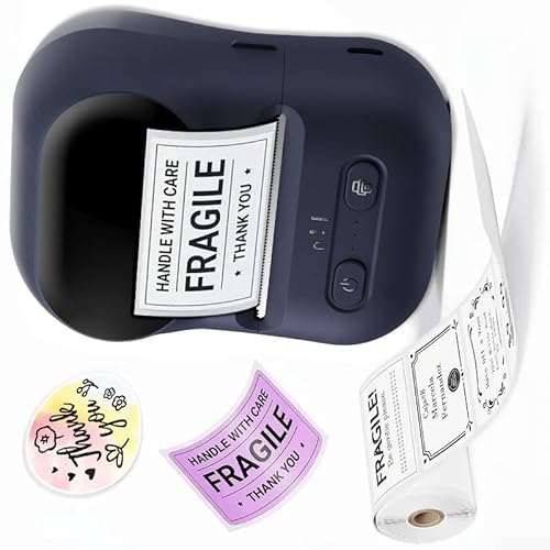 Imprimante d'étiquettes thermiques portable 203 DPI, machine d'impression sans encre compatible Bluetooth et largeur de papier de 12 à 58 mm pour la cuisine, le bureau, la vente au détail (noir)