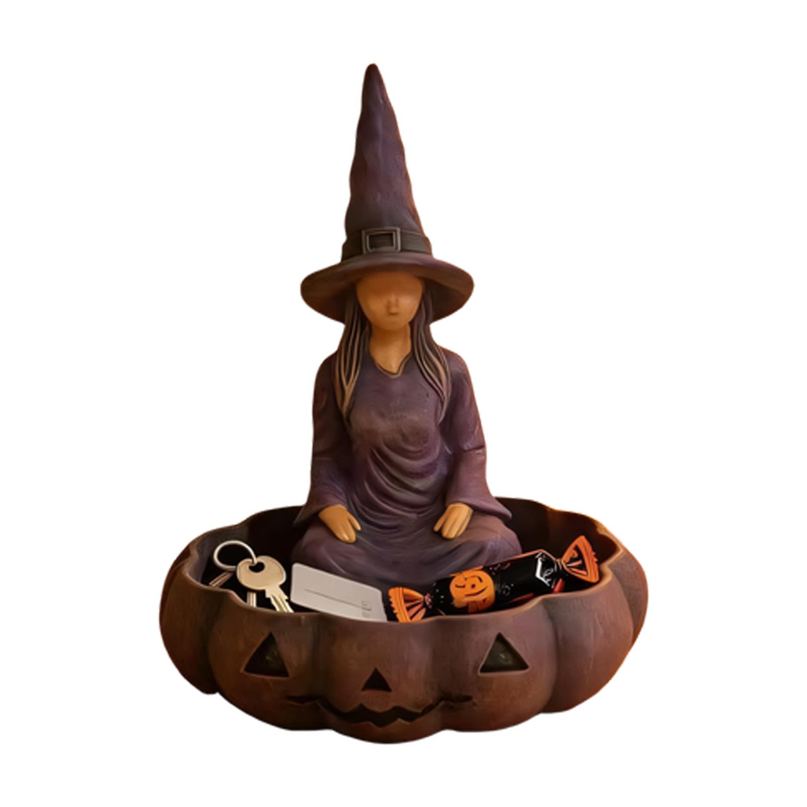Pangboer Multicolor Tabletop Trinket Organiser, Halloween Witch Tray Featuring Pumpkin Bowl Base, Abs Catchall, Desk Accessories, Candy Storage, Decorative Witch Trinket Holder Pumpkin Catchall Tabletop Small Item Tray